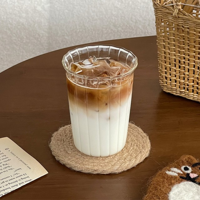 jtglass High-value vertical striped glass coffee cup ins style