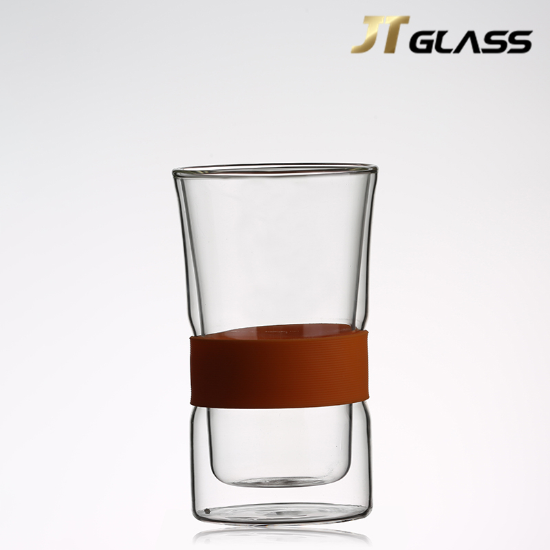 Wholesale Double Layer Borosilicate Drinking Glass Cup with Silicone