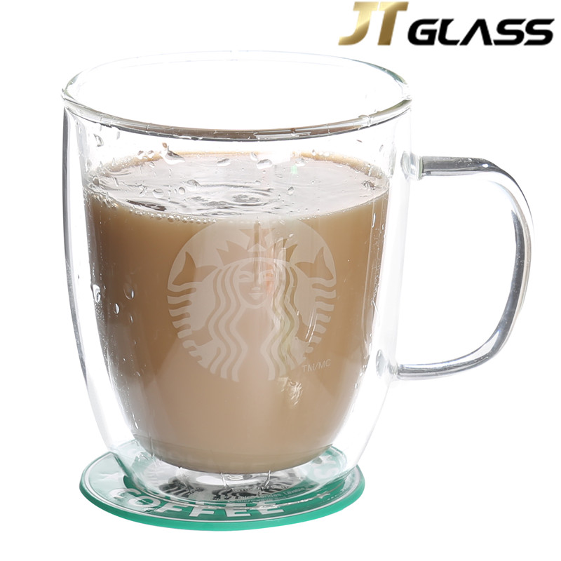 Factory Direct Glassware Borosilicate Double Wall Glass Coffee With Handle Logo 