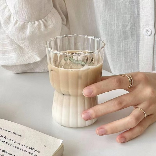 jtglass striped glass coffee cup ins style large capacity water cup glass glass cup