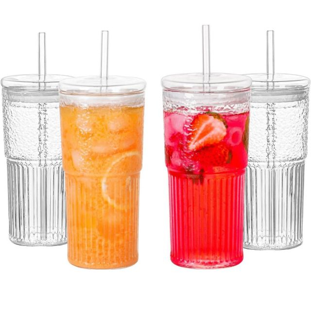 600ml Iced Coffee Glass with Lid And Straw