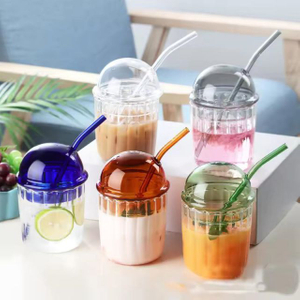 450ml colorful bubble glass coffee milk tea cup with straw