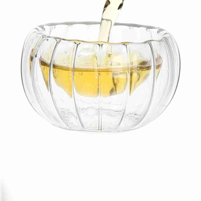 custom high borosilicate double wall pumpkin shape glass cup for tea