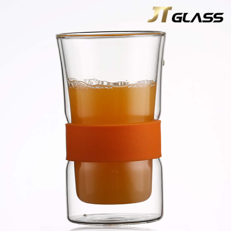 Double Layer Borosilicate Drinking Glass Cup with Silicone Heat Resistant without Handle 