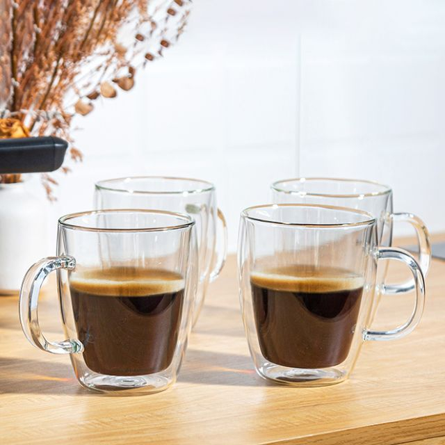 Insulated double wall coffee cup transparent glass 430/500ML