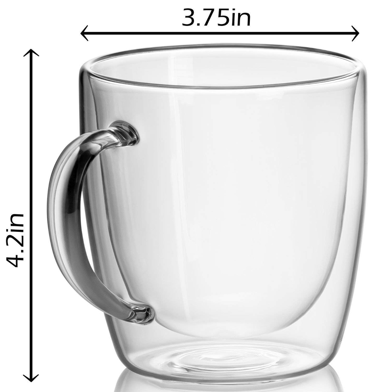 Double Walled Glass Coffee Cups, 15 Ounce Sicilia Collection, Tall Insulated Mugs for Espresso, Latte, Cappuccino, Tea