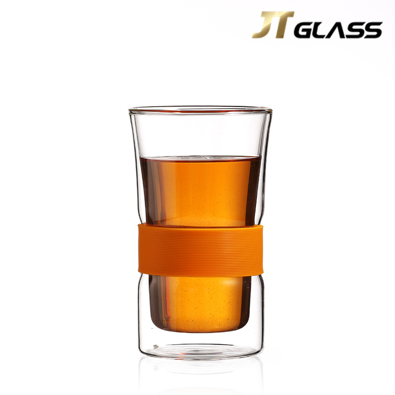 Double Layer Borosilicate Drinking Glass Cup with Silicone Heat Resistant without Handle 