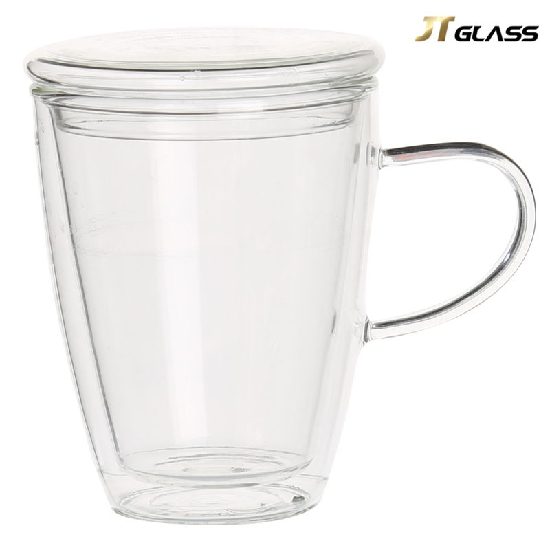 300ML Borosilicate Glass Double Wall Thermos Coffee Cup With Handle With lid