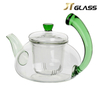 Home Goods Teapot 600ML Green Handle Glass Teapot Infuser 