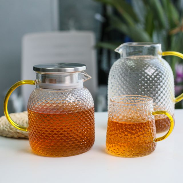 Glass kettle Heat-resistant glass kettle Transparent juice jug Beverage bottle Teapot Suitable for hot or cold iced tea