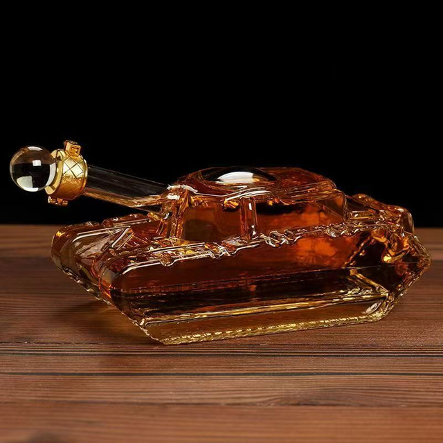 Custom Military Themed Handmade Tank Shaped Glass Personalized Alcohol Bottle Liquor Flask
