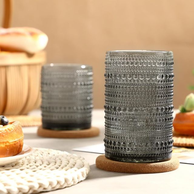 jtglass beaded amber drinking glass vintage glassware