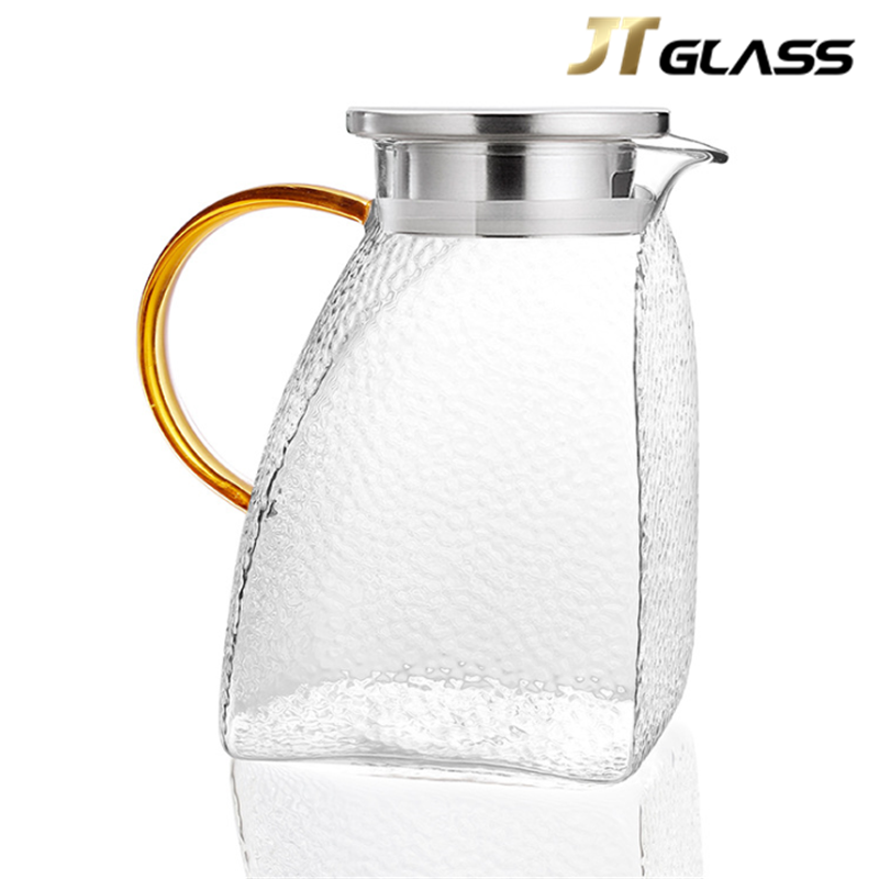 Handblown Clear Heat Resistant Glass Hot Water Jug with Spout And Lid 