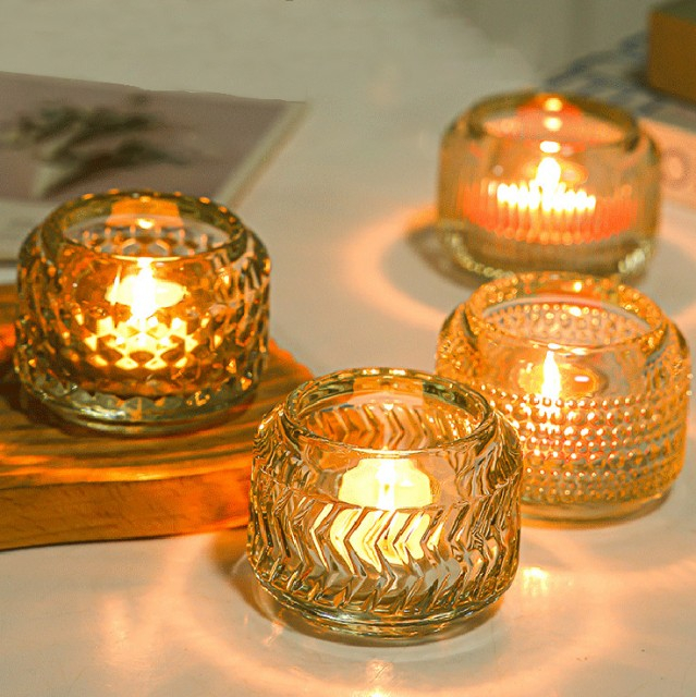 jtglass New pattern thickened glass candle holder