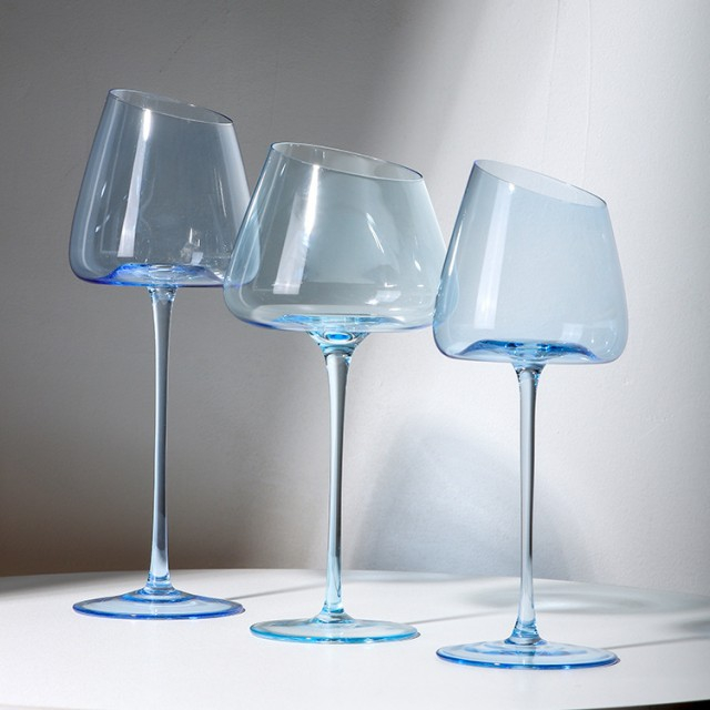 Light blue beveled concave bottom crystal red wine glass champagne glass white wine glass