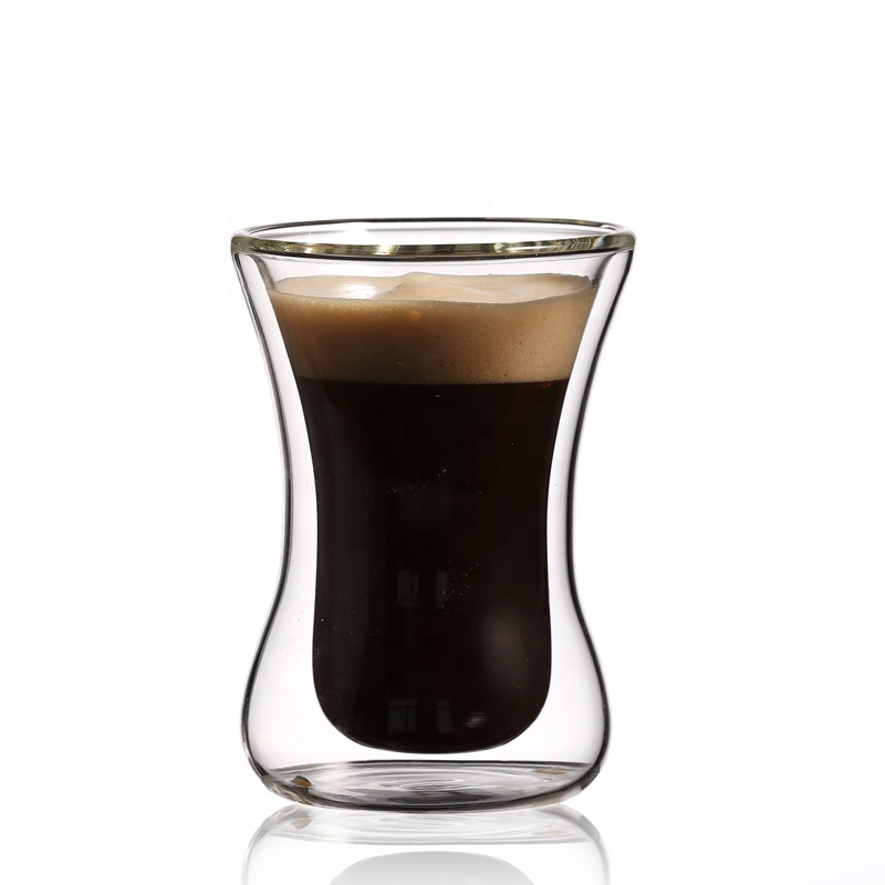 Handmade hourglass shaped double transparent glass insulated cup coffee cup