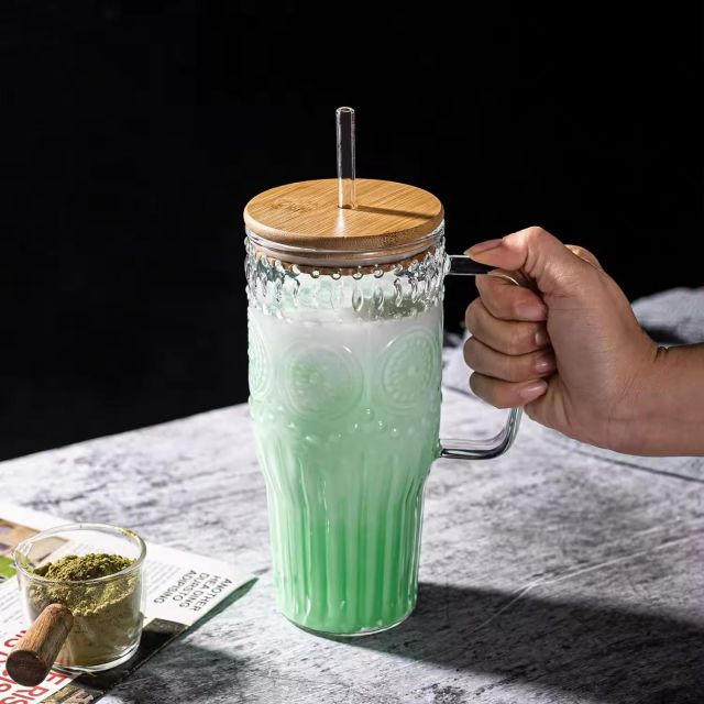 jtglass glass cup with lid and straw 007