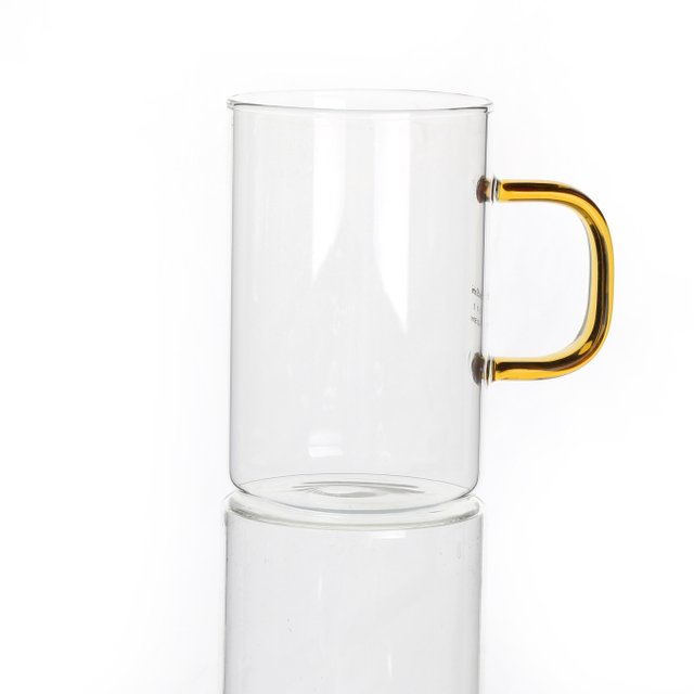 handmade eco friendly single wall glass cup transparent glass cup with colored handle