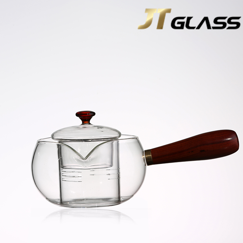 Wooden Glass Handle Glass Cooking Tea Coffee Pot 