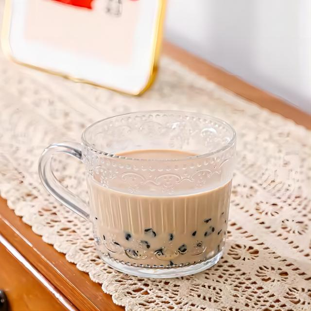 Embossed Glass Water Cup with Handle