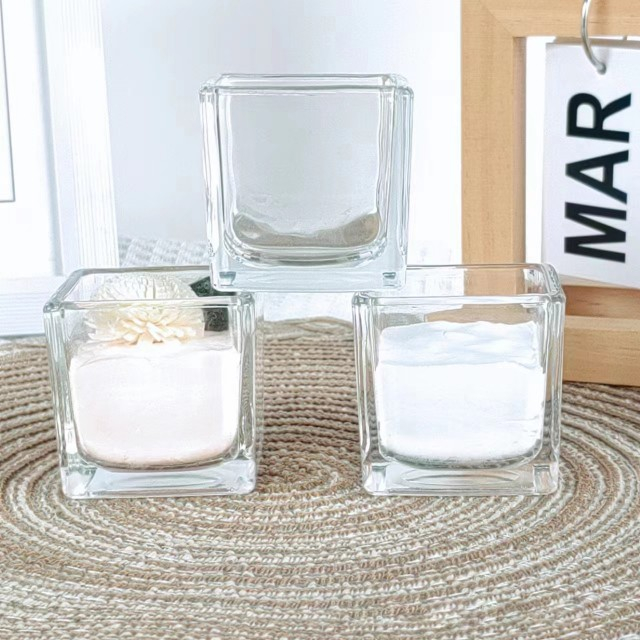 jtglass Transparent square glass candle holder DIY aromatherapy glass candle holder empty glass cup