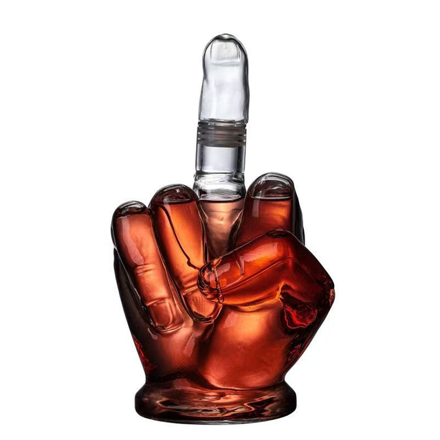 Hand Shape with Raised Middle Finger Glass Bottle Tequila