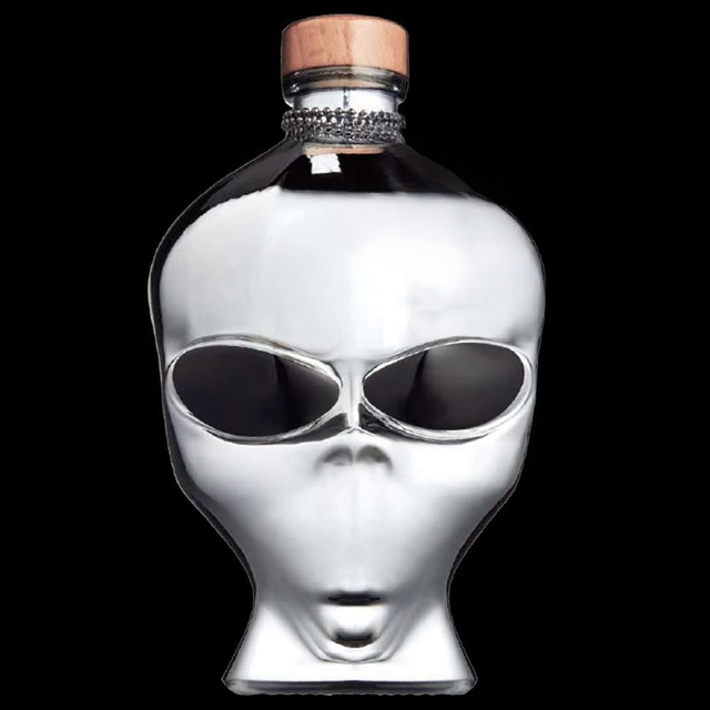 Customized Transparent Silver Alien Novelty Whisky Bottles